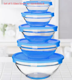 Set of 5 Glass Bowls with Lids